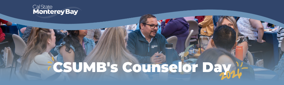 CSUMB's Counselor Breakfast header with a team of counselors sitting at a table